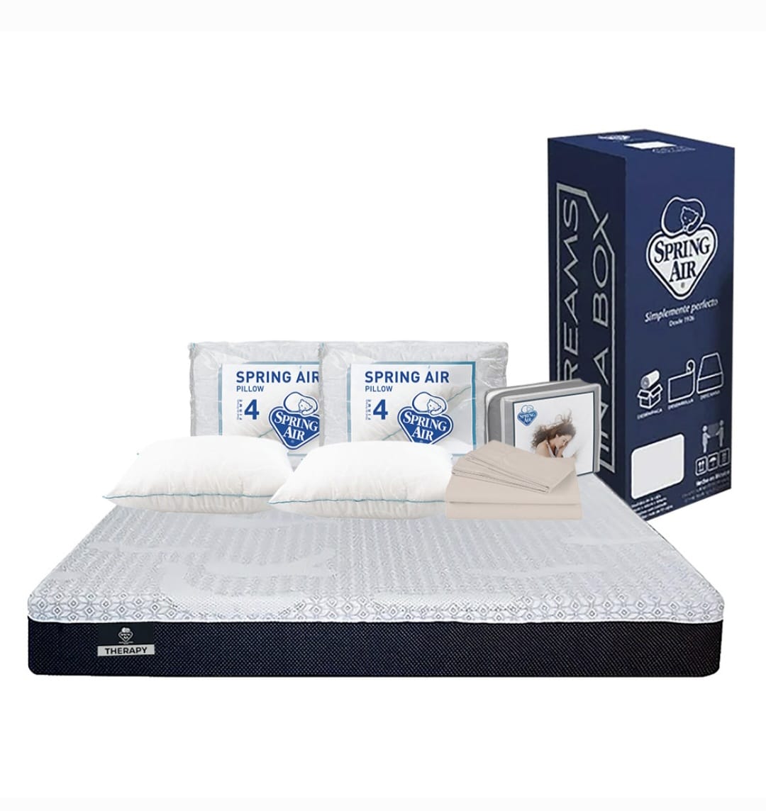Colchón King Size Spring Air Therapy Blanco + 2 Almohadas Spring Air Osos +Sábanas Basic